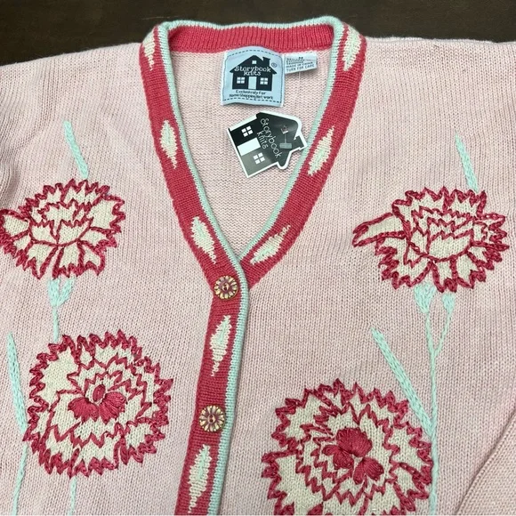 Storybook Knits Pink Flowers Cardigan Medium Women’s Sweater New with tags - Picture 2 of 7